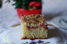 Hefekuchen mit Rhabarber und Kokosstreuseln